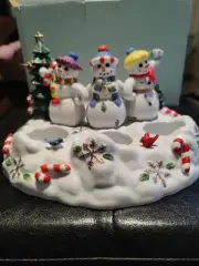 PartyLite Christmas Snowmen Tea light And Pillar Candle Holder Large Centerpiece