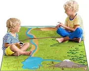 Safari Play Mat for Toy Animals | Foldable Solution |Large Size 57” x 57” | All Safari Animals | African Safari Serengeti | Activity Rug | by Play Mat Factory