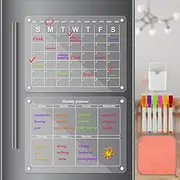 Acrylic Magnetic Calendar Clear Dry Erase Board Monthly and Weekly Memo Calendar with 6 Markers Fridge Planner Board Note Message Board Schedule Writing Tablet