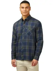 [Ben Sherman] Grid Check Long Sleeve Shirt in Dark Navy