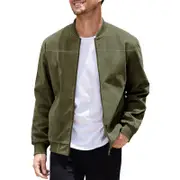 Men's Varsity Bomber Flight Jacket Breathable Windbreaker Zip Coat Faux Leather - Green
