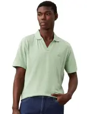 [Calvin Klein] Cotton Linen Open Collar Polo in Quiet Green