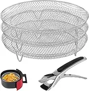 Air Fryer Rack Multi Layer, Round Air Fryer Racks, Stackable Dehydrator Rack, 304 Stainless Steel Grilling Rack, Cooking Rack, Dehydrator Rack, Toast Rack for Oven Microwave Baking Roasting.