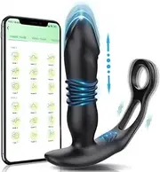 Thrusting Anal Vibrator Prostate Massager - Dual Cock Ring Anal Toy Butt Plug with 3 Thrust & 12 Vibration Modes, APP Remote Control Anal Male Adult Sex Toys P Sport Massager-SEY-7H-148