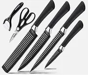 Kitchen Knife Set with Scissors, 6 Piece Stainless Steel Chef Knives, Nonstick