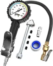 Tire Inflator with Pressure Gauge and Longer Hose - Most Accurate, Heavy Duty...