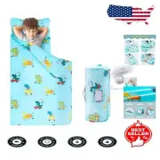Portable 56x20" Toddler Nap Mat with Dino Design, Integrated Pillow & Blanket