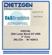 2 ROLLS 24" x 500' 20lb Bond Paper Wide Format Engineering Copier 3" core