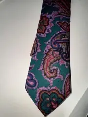 $195 New WORK OF ART ETRO 100% Linen/silk tie iconic Greenpaisley+small Etro Bag