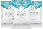 Grab Green Natural Wet Dryer Sheets, Reusable & Compostable, 64 Loads (3-Pack), Fragrance Free, Unscented/Free & Clear, Fabric Softener & Static-Reducer