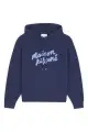 DT【MAISON KITSUNÉ】午夜藍大手繪LOGO寬鬆連帽衛衣-S