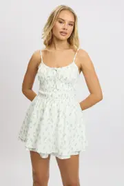 White Ditsy Ruffle Playsuit Strappy - Size 16XL, Women's Playsuit