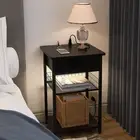 SAUCE ZHAN LED Nightstand with Charging Station, Bedside Table RGB Black