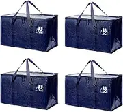 4 Pack Extra Large Bag Heavy Duty Large Moving Bags with Strong Zipper Durable Storage Bags Totes Bins Packing Bags(Navy-4pack)