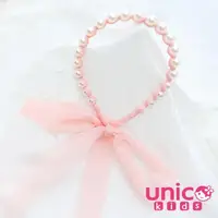 在飛比找momo購物網優惠-【UNICO】兒童 公主風珍珠蕾絲緞帶蝴蝶結花環髮帶/髮箍(