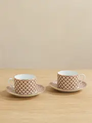 [La DoubleJ] La DoubleJ - Impero Set Of Two Gold-plated Porcelain Teacups And Saucers - Pink - One size One size Pink