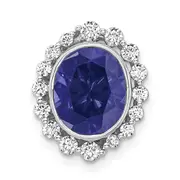 14k White Gold 1/2 Ct. Lab Grown Diamond VS/SI and Oval Lab Created Blue Sapphire Halo Chain Slide Pendant