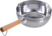 SECFOU Japanese Thickened Aluminium Flat Bottom Pan with V Shaped Spouts and Wooden Handle for Outdoor Camping Cooking Pancakes and Frying Steak