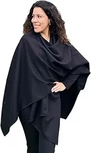 [Alpaca Origins] Women's 100% Baby Alpaca Poncho Wraps Black Beauty Ruana Woven Cape Shawls for Fall Winter, Black, Large