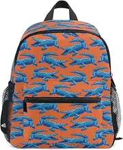 [Caihoyu] Cute Kid Backpack Boys Girls Waterproof Backpack With Water Bottle Pocket with Chest Strap Crocodile Alligator, Crocodile Alligator, Small, Crocodile Alligator, Small