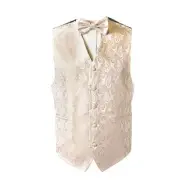 Oliver George Men's Paisley Formal Waistcoat Tuxedo Dress Vest Bow Large Beige
