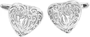 [Generic] Cufflinks For Men 1 Pair Of Hollow Heart Shaped Vintage Pattern Wedding Cufflinks For Men'S Formal Shirt Sleeve Nails Silver