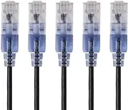 Monoprice SlimRun Cat6A Ethernet Patch Cable - Network Internet Cord - RJ45, Stranded, 550Mhz, UTP, Pure Bare Copper Wire, 10G, 30AWG, 5ft, Black, 5-Pack