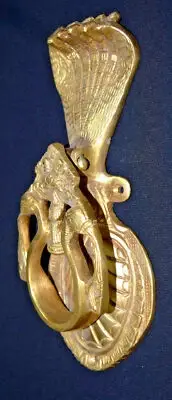 Krishna Snake Cobra Face Door Knocker Golden Brass Gate Bell Home Decor RD23