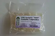 100 EMPTY 000 GELATIN CAPSULES, Largest size with approx 1000 mg capacity "000"