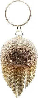[UMREN] Women Round Ball Crystal Evening Clutch Purse Tassel Wedding Party Hand Bags (One Size, Gold 3), Gold, One Size