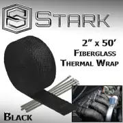 2" x 50FT Exhaust Header Fiberglass Heat Wrap Tape w/ 5 Steel Ties - Black (U)