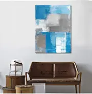 Blue Gray Grid Abstract Stretched Canvas Prints