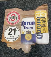 Corona BEER SIGN OSU Ohio State Buckeyes Embossed Metal Tin Tacker 23"X22" NEW