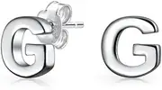 [Bling Jewelry] Personalized ABC Minimalist Geometric Capital Block Alphabet Letter Initial Stud Earrings For Teen For Women .925 Sterling Silver