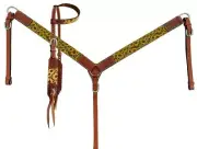 Showman Sunflower & Cheetah Print Leather Headstall & Breast Collar Set