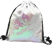 BESPORTBLE Sequin Drawstring Backpack for Reversible Polyester Storage Sackpack Pink Durable and Stylish Gym Bag for and Festivals Sturdy Pull String Design
