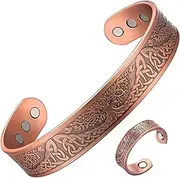 BYVCUI 2pcs Pure copper magnet bracelet finger ring jewellery,Magnetic Copper Ring Made of Pure Copper,Open Bracelet Ring Set Size Adjustable,for Mother, Wife, Daughter (Bracelet + Ring)