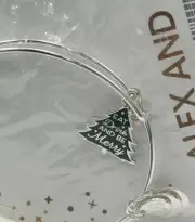 NEW Alex and Ani EAT, DRINK, AND BE MERRY Shiny Silver Charm Bangle Bracelet