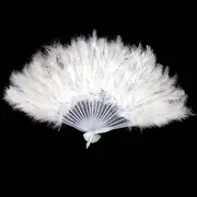 [LAXTO] Folding Handheld Fan,Hand Fan, Feather Folding Fan Sweet Fairy Girl Feather Fan Dance Hand Fan Art Craft Gift Wedding Party (Color : White) (Color : White) White