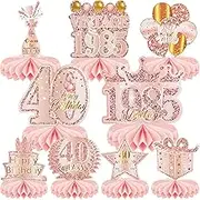 9 Pcs 40th Birthday Decoration for Women - Rose Gold Pink Honeycomb Centerpieces & Table Toppers - 1985 Decor - Cheers to 40 Years Old Birthday Party Favors