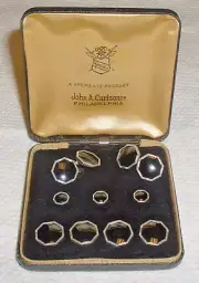 KREMENTZ Heraldic 9 Pc CUFFLINK & STUD SET *Original Box *J Carlson PHILADELPHIA
