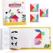 Vanmor Travel Tangram Puzzle 3 Set Magnetic Tangram 240 Solution Montessori Shape Pattern Blocks Jigsaw Road Trip Games IQ Book Educational Toy for Kids Adults New Year Gifts