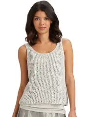 Eileen Fisher Sequin Chainmail Knit Antique Silver Sweater Tank Top M L
