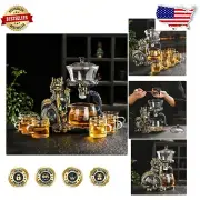 Borosilicate Glass Teapot Set with Infuser and 6 Dragon Cups - Dishwasher Safe