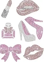 7 Styles Lipstick High Heels Lips Rhinestone Iron on Hotfix Transfer Red Lips Perfume Bottle Bow Heat Transfer Bling Patch Crystal Iron on Decal for Fashion Women's T-Shirt Bag Pant