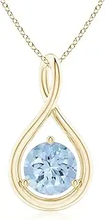 [Angara] Natural Solitaire Round Aquamarine Infinity Twist Pendant Necklace in Sterling Silver/14ct Solid Gold for Women | March Birthstone Jewellery for Her