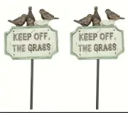 Set/2 Lawn Decorative Classy Bird Signs w/ steel metal Stake Keep off The Grass