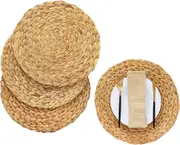 Round Woven Placemats - Set of4/6/ 8, Water Hyacinth Straw Braided Placemats, Heat Resistant Non-Slip Weave Placemats Handmade (11.8" Round)