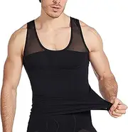 [WUJNANG] Mens Slimming BOD Shaper Seamless Compression Shirt Tummy Control Slimmer Shapewear Shirt,Black-2X