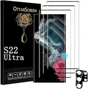 Galaxy S22 Ultra Screen Protector, Tempered Glass Screen Protector【3+1 Pack 】1 Pack Camera Lens Protector, Easy Installation, 9H Hardness Tempered Glass Screen Protector for Samsung Galaxy S22 Ultra